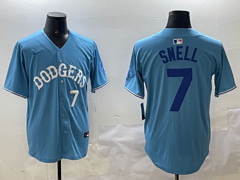 Men Los Angeles Dodgers 7 Snell Light Blue Joint Name 2025 Nike MLB Jersey style 20